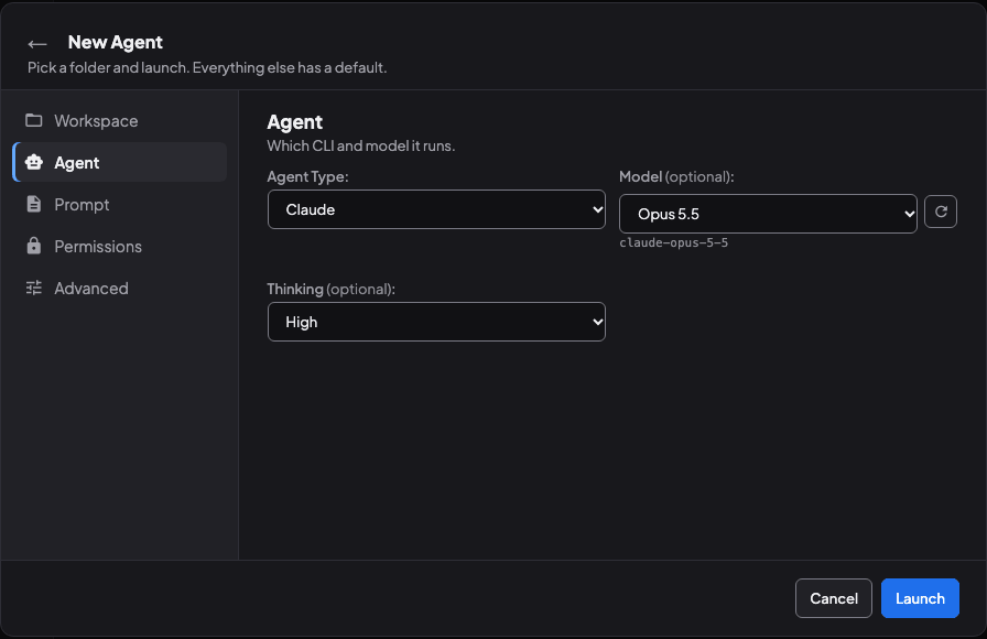 The New Agent dialog on its Agent section